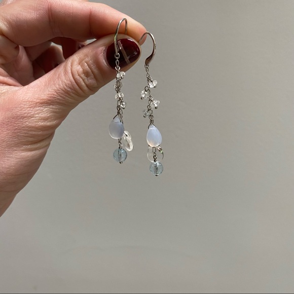EMPORIO ARMANI Sterling Silver Frosted & Clear Faceted Quartz Dangle Earrings - Picture 1 of 5